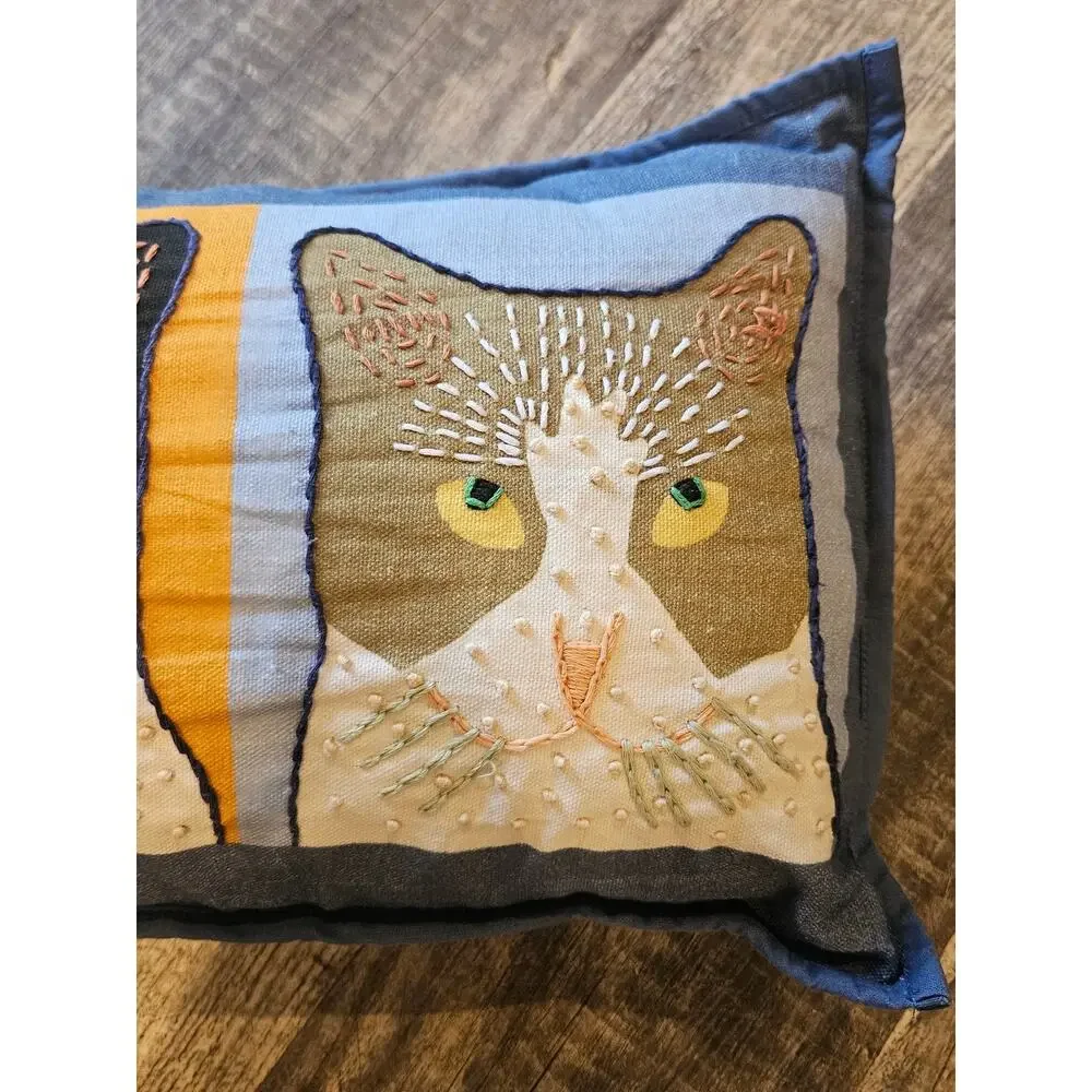 Petalura Three's a Crowd lumbar Throw Pillow embroidered cats